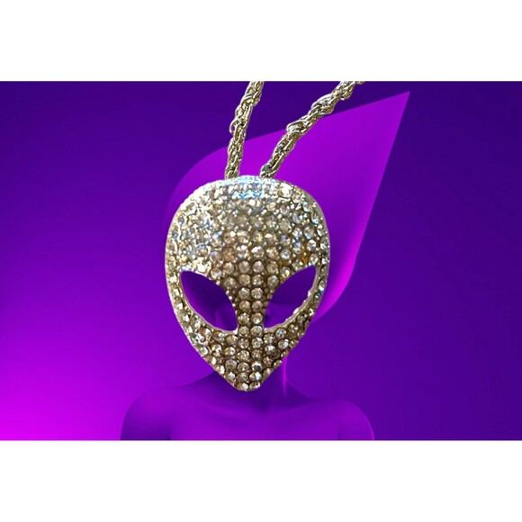 Cosmic Bling Rhinestone Alien Pendant Necklace - Picture 1 of 7